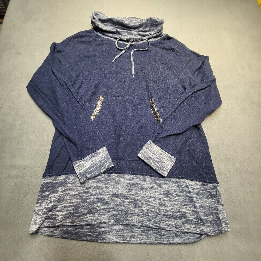Juicy Couture Pullover Sweatshirt Womens XL Blue Gray Cowl Neck Long Sleeve